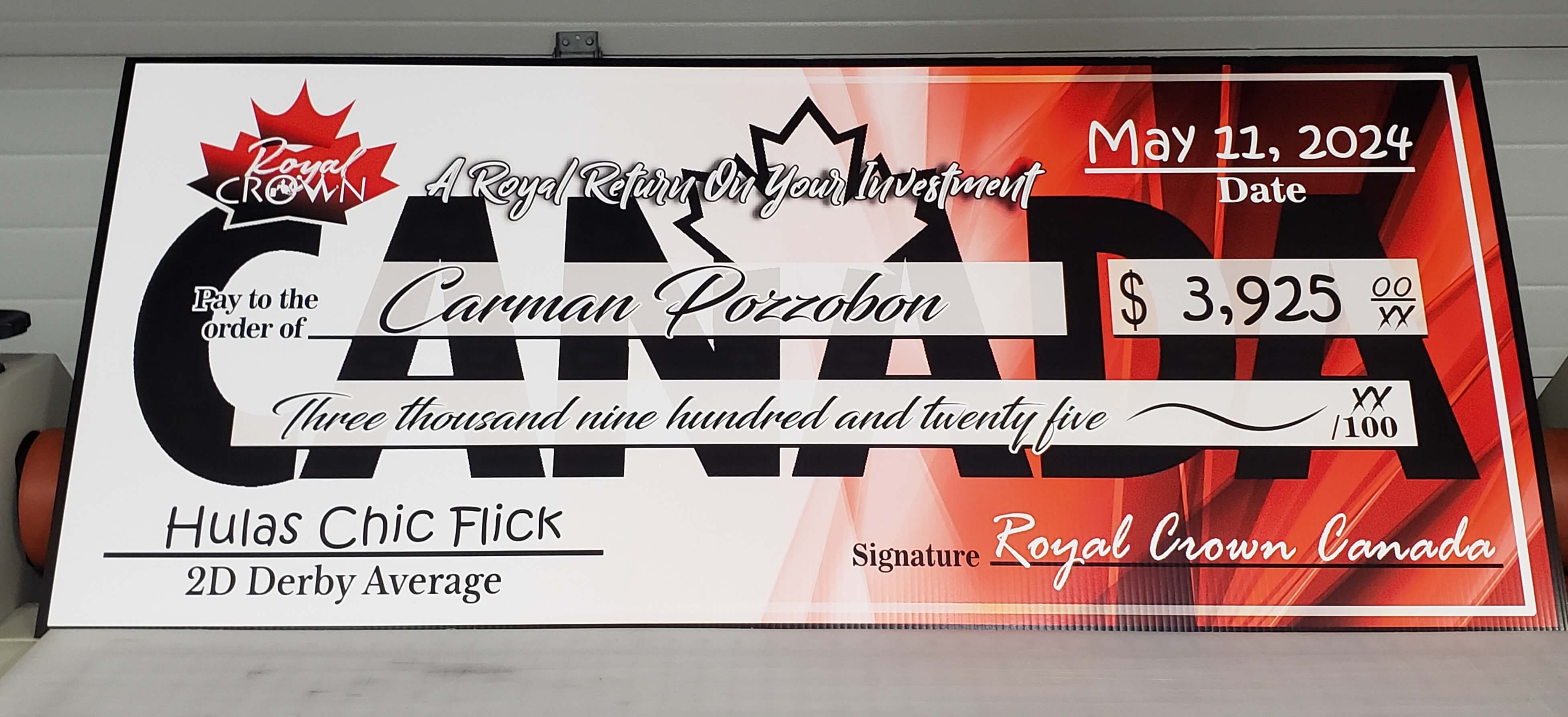 Giant cheque presentation